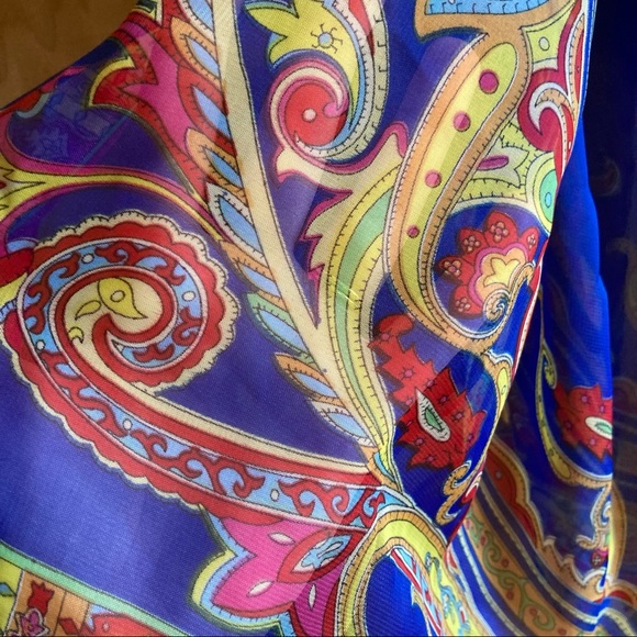 Electric Blue Pink Yellow Paisley Sheer Scarf - Picture 4 of 4